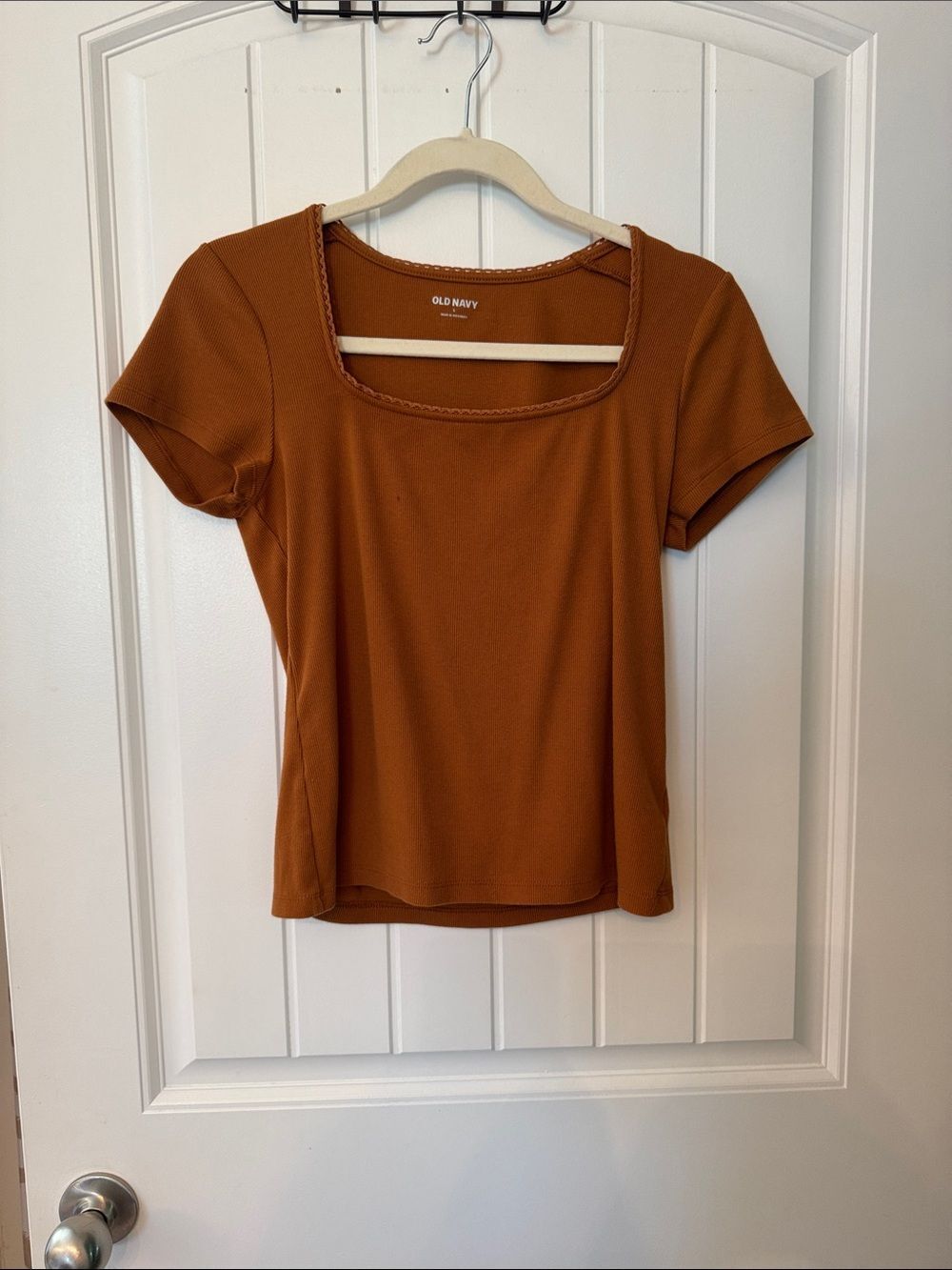 Old Navy Square Neck Short Sleeve Top in Rust Brown
